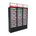 BACKBAR tobacco and OTP display X3 rack set (6′), illuminated with header, accommodating up to 4,212 cigarette packs